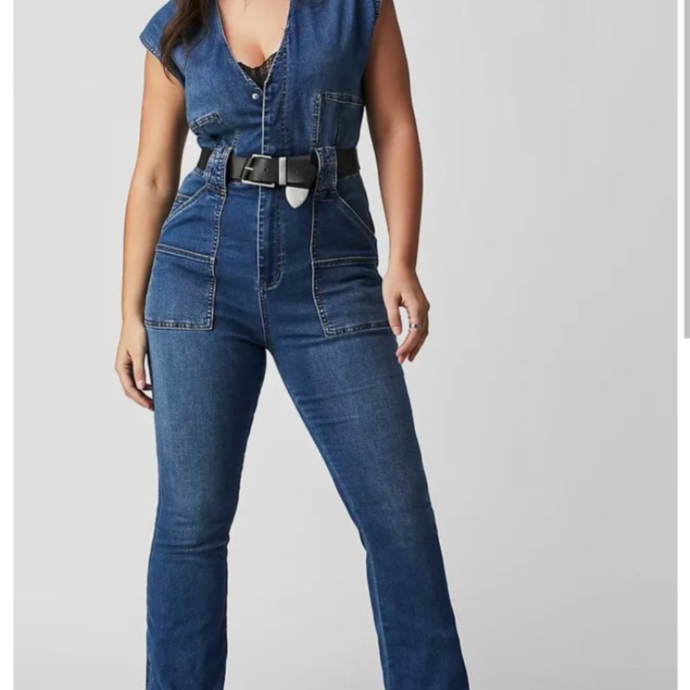 We The Free Blue Denim Jumpsuit